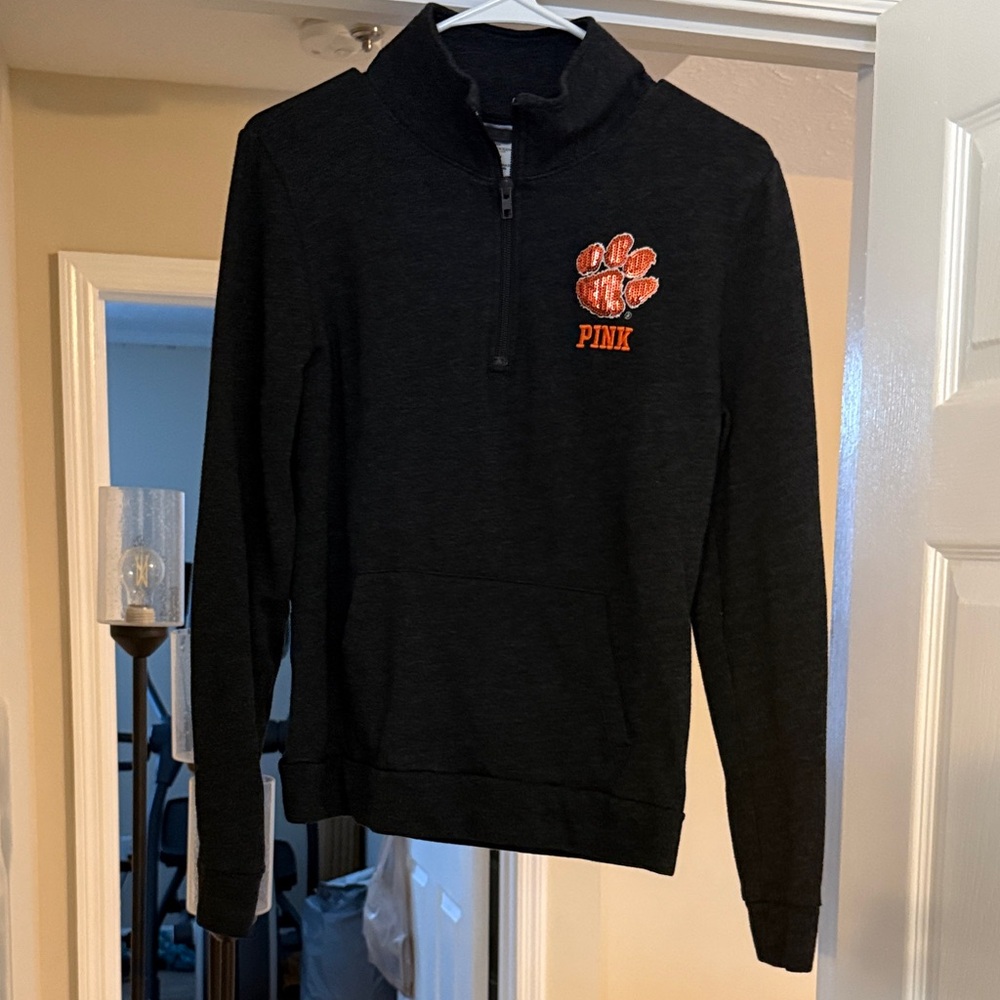 Black Quarter-Zip Sweatshirt with Orange Logo